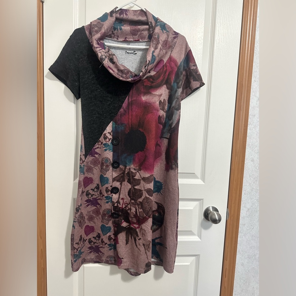 Smash! Floral Cowl Neck Dress with Button Detail